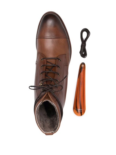 Scarosso Shearling-lined Lace-up Leather Boots In Brown