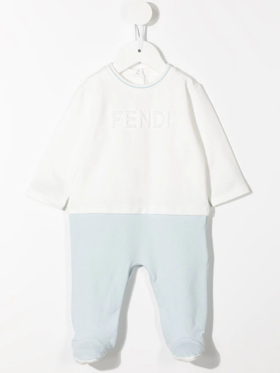Shop Fendi Embossed-logo Longsleeved Babygrow Set In White