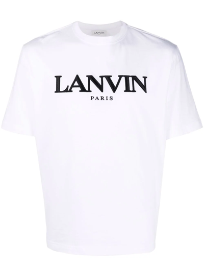 Lanvin Block-lettered Logo-print Crew-neck T-shirt In White | ModeSens