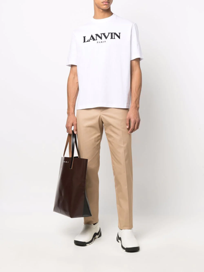 Shop Lanvin Block-lettered Logo-print Crew-neck T-shirt In White