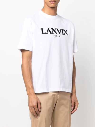 Shop Lanvin Block-lettered Logo-print Crew-neck T-shirt In White