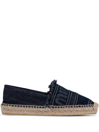 Shop Miu Miu Intarsia-logo Denim Espadrilles In Blue