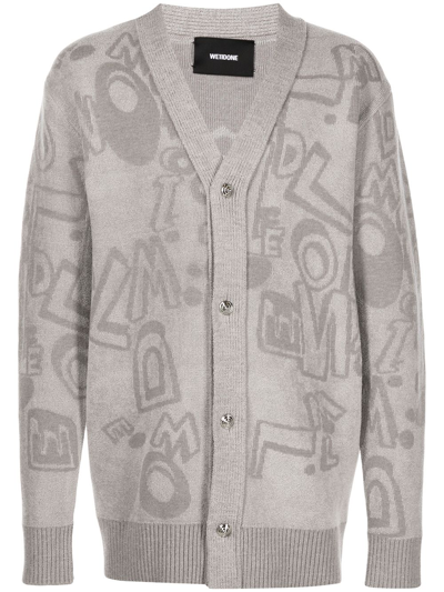 Shop We11 Done Alphabet-print Cardigan In Grey