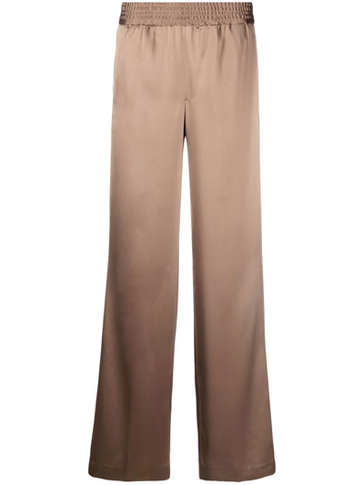 Shop Pt01 Wide-leg Elasticated Trousers In Brown