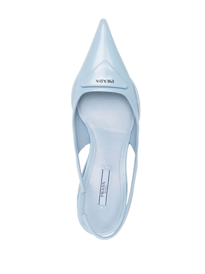 Shop Prada Logo-plaque Slingback Pumps In Blue