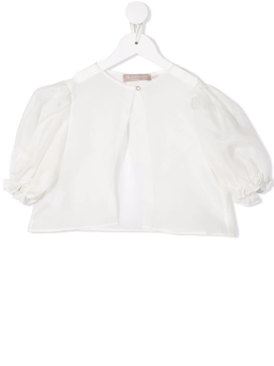 Shop La Stupenderia Puff-sleeve Cropped Blouse In Neutrals