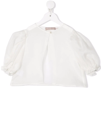 La Stupenderia Teen Puff-sleeve Cropped Bolero Blouse In Neutrals