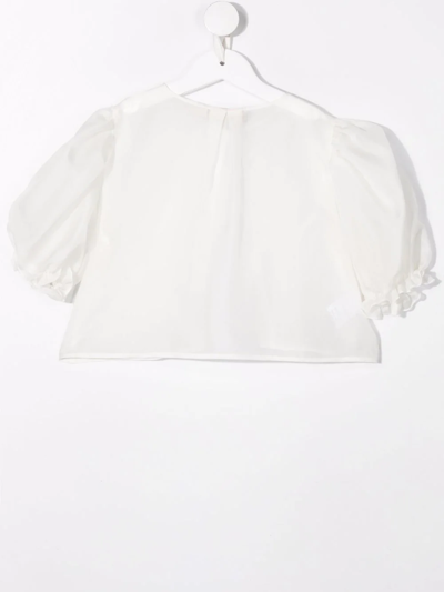 Shop La Stupenderia Puff-sleeve Cropped Blouse In Neutrals