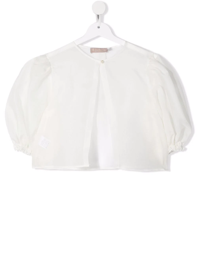 Shop La Stupenderia Teen Puff-sleeve Cropped Bolero Blouse In White