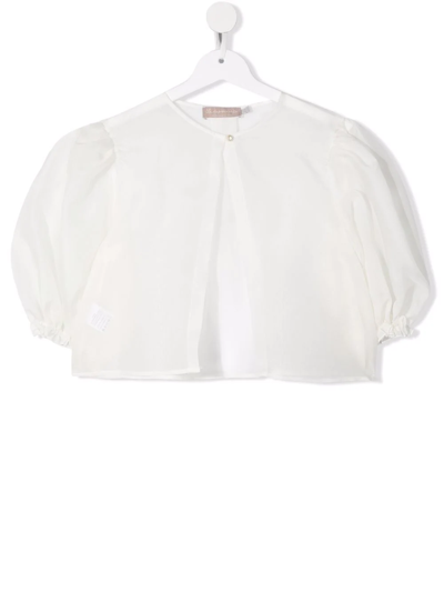 La Stupenderia Teen Puff-sleeve Cropped Bolero Blouse In White