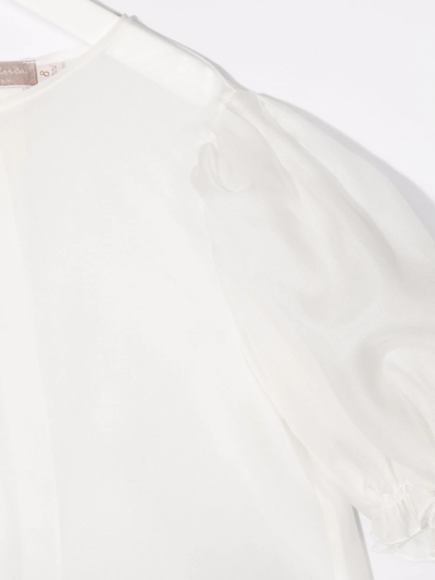 La Stupenderia Teen Puff-sleeve Cropped Bolero Blouse In Neutrals