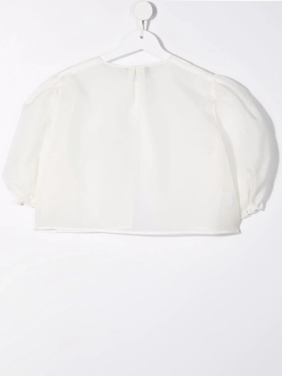 Shop La Stupenderia Teen Puff-sleeve Cropped Bolero Blouse In White