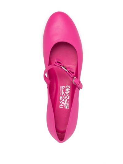Ferragamo Bow-detail Leather Ballerina Shoes In Pink