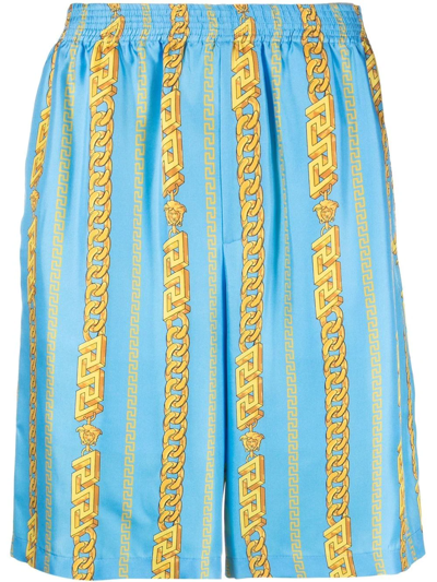 Shop Versace Chain-link Bermuda Shorts In Blue