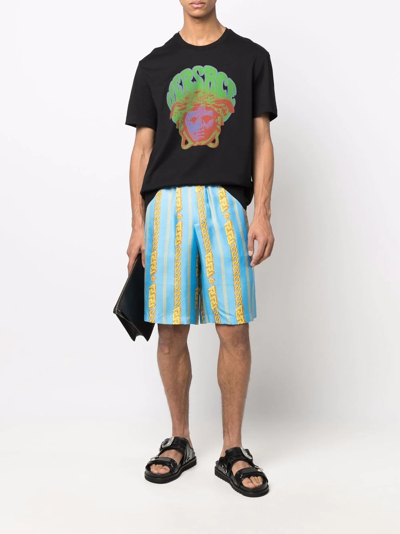 Shop Versace Chain-link Bermuda Shorts In Blue