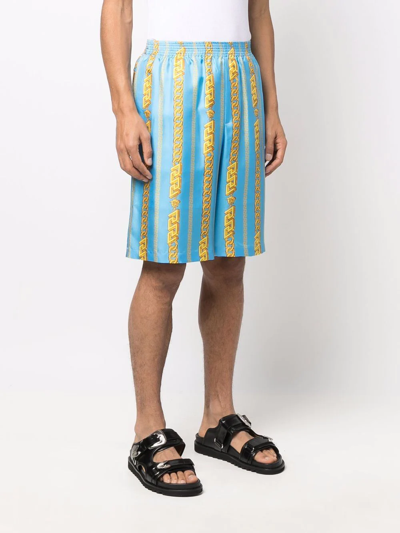 Shop Versace Chain-link Bermuda Shorts In Blue