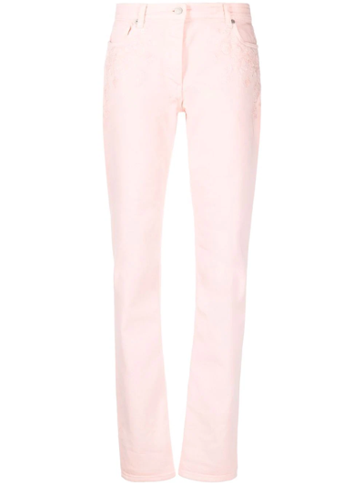 Shop Etro Floral-embroidered Jeans In Pink