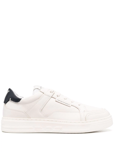 Shop Emporio Armani Low-top Leather Sneakers In White