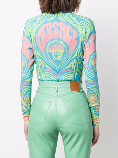 Shop Versace Medusa Music Bodysuit In Green