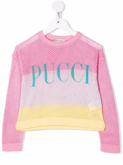 Shop Emilio Pucci Junior Logo-print Perforated Sweatshirt In Pink