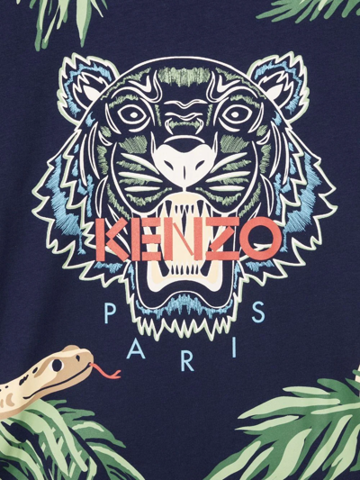 Shop Kenzo Tiger Jungle-print Short-sleeve T-shirt In Blue