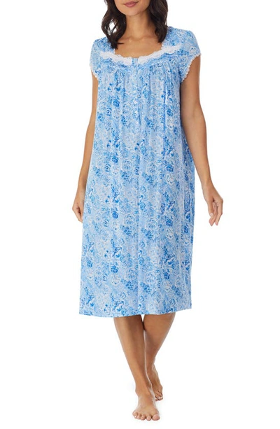 Shop Eileen West Rose Print Waltz Nightgown In Bluflor