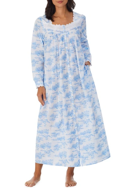 Shop Eileen West Toile Print Cotton Ballet Nightgown In Wht Blue