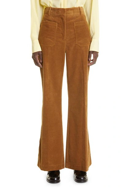 Shop Victoria Beckham Alina Patch Pocket Cotton Corduroy Trousers In Camel