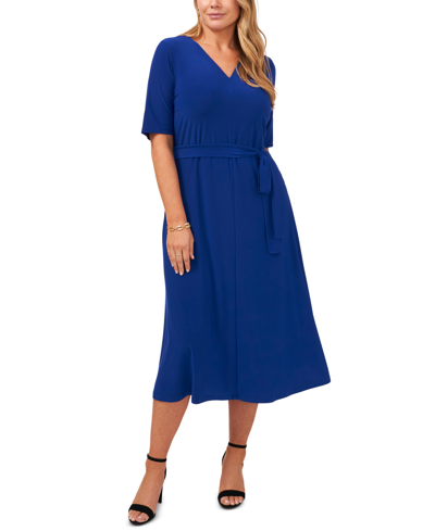 Shop Msk Plus Size Tie-waist Midi Dress In Goddess Blue