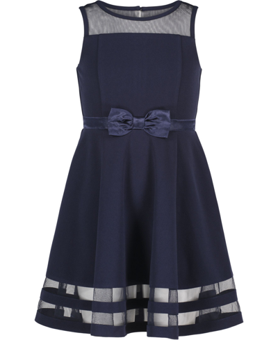 Shop Calvin Klein Little Girls Illusion Mesh Bow Front Dress In Navy