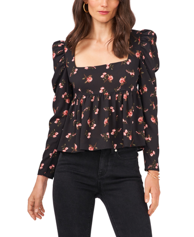 Shop 1.state Women's Floral Long-sleeve Square-neck Empire Seam Blouse In Romantic Blooms