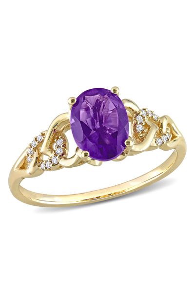 Shop Delmar 10k Yellow Gold African Amethyst Diamond Ring In Purple
