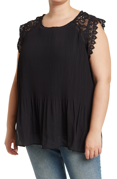 Shop Forgotten Grace Pleated Crochet Shoulder Top In Black