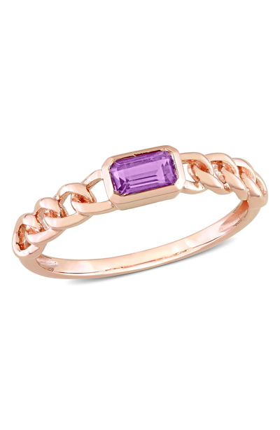 Shop Delmar 10k Rose Gold Octagon African Amethyst Chain Link Ring In Purple