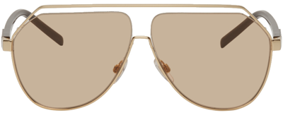 Shop Dolce & Gabbana Gold & Brown Less Is Chic Sunglasses In 02/73 Gldbr