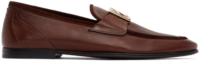 Shop Dolce & Gabbana Brown Leather Loafers In 80047 Marrone