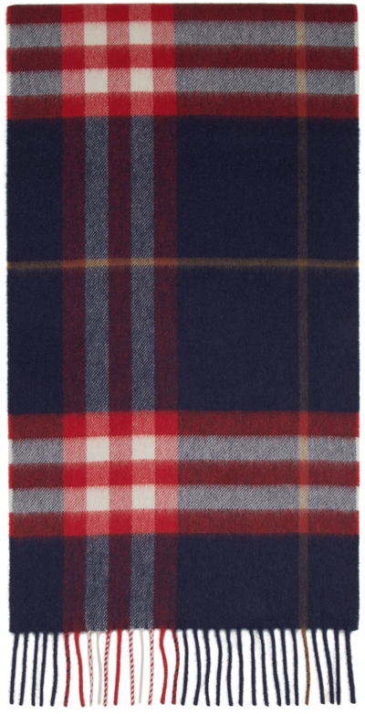 Shop Burberry Navy & Red Classic Cashmere Scarf In Navy / Red