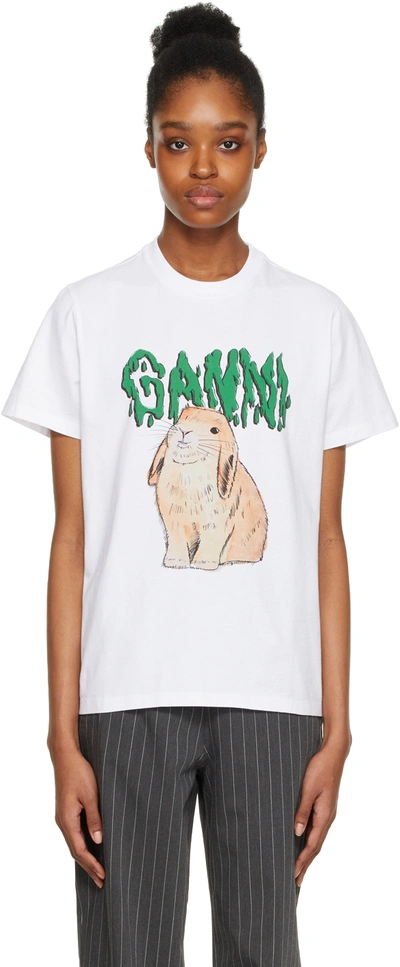 Shop Ganni White Bunny T-shirt In 151 Bright White