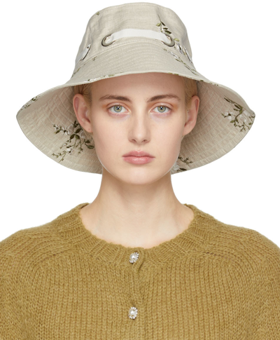 Shop Erdem Beige Embroidered Bucket Hat In Sand