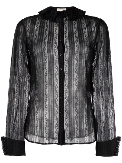 Shop Saint Laurent Frilled-neck Lace Shirt In Black