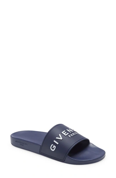 Shop Givenchy Logo Slide Sandal In Steel Blue