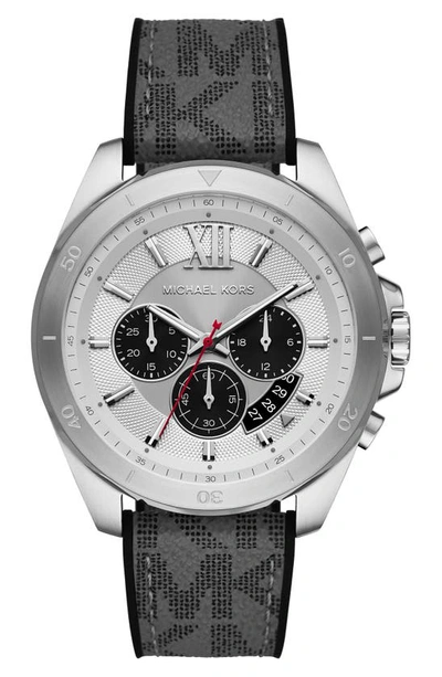 Shop Michael Kors Brecken Chronograph Pvc Strap Watch, 45mm In Silver