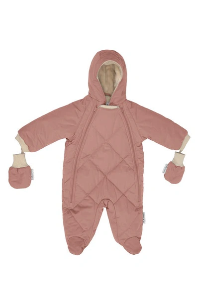 Shop 7 A.m. Enfant Benji Water Repellent Hooded Snowsuit With Attached Mittens In Rose Dawn