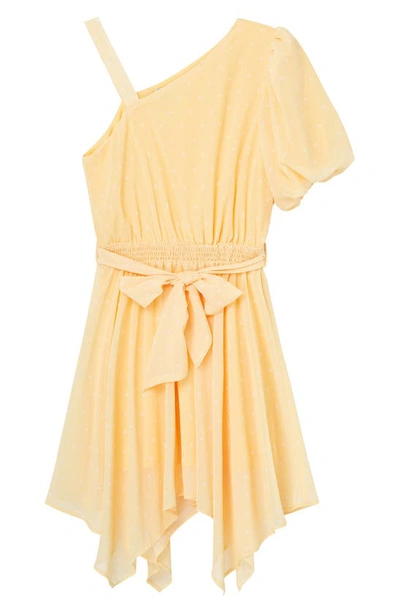 Shop Habitual Kids' Print Dot One Shoulder Maxi Dress In Yellow