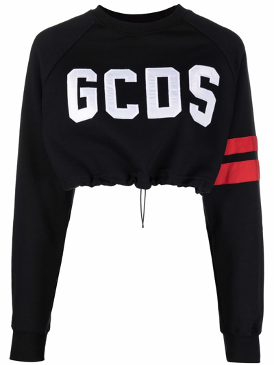Shop Gcds Sweatshirt With Crop Print In Black