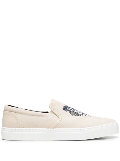 Shop Kenzo Tiger Sneakers With Print In Nude & Neutrals