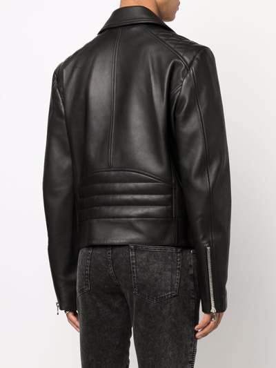 Shop Balmain Biker Jacket With Zip In Black