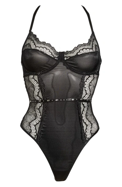 Shop Coquette Embellished Undewire Lace Teddy In Black