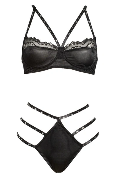 Shop Coquette Embellished Strappy Underwire Bra & Panties In Black