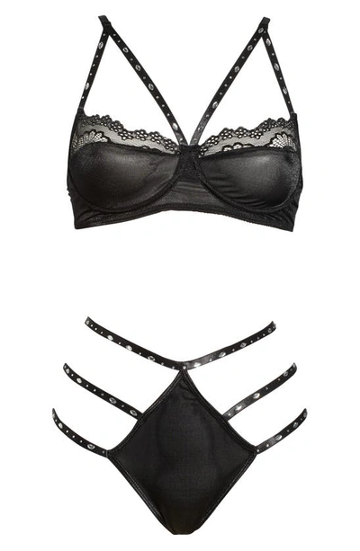 Coquette Embellished Strappy Underwire Bra & Panties In Black